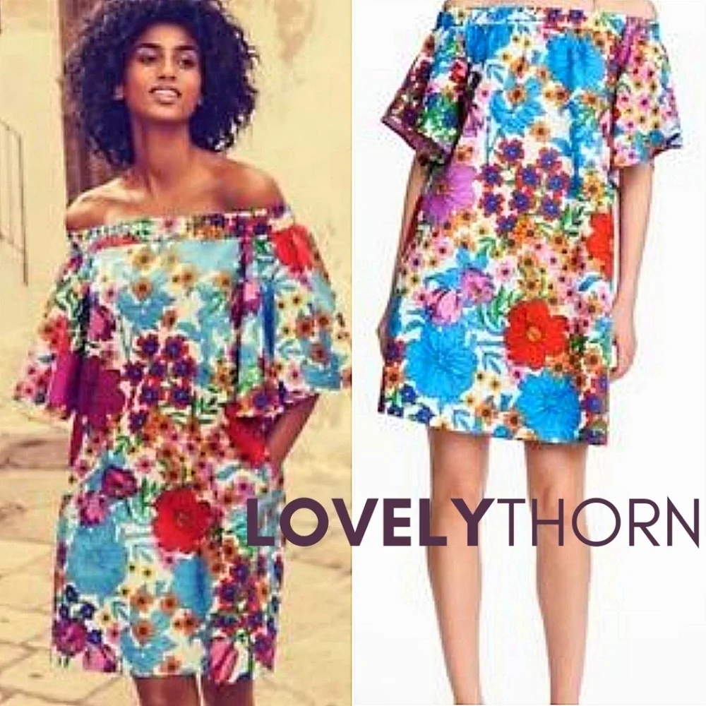 H&M // retro floral printed off-the-shoulder mini dress with pockets - Picture 4 of 12